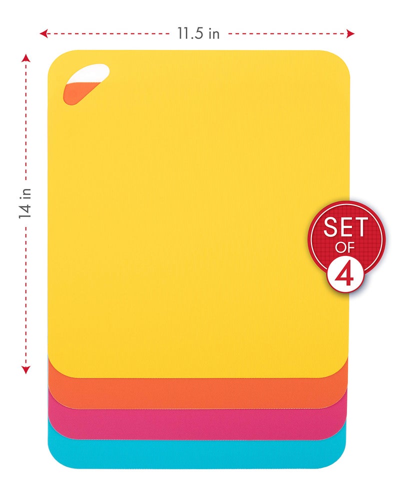 Dexas Heavy Duty Cutting Board Grippmat, Flexible Cutting Boards for Kitchen, Set of 4, Non Slip Plastic Board Cutting Mat 11.5 by 14 inches, Bright Blue, Yellow, Orange and Pink Set Kitchen Gadgets - Image 3